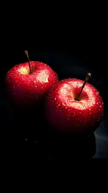 Twin ruby apples trade starlit raindrops in velvet dark