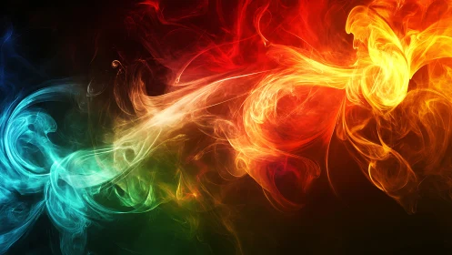 Dancing ribbons of colorful light swirl in vivid harmony.