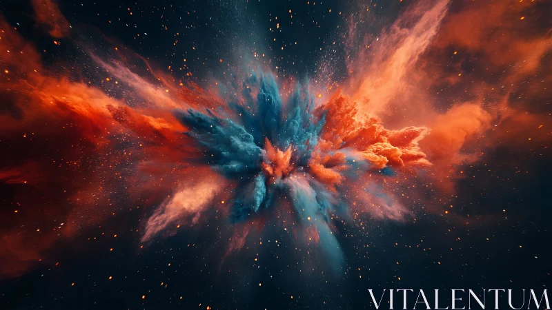 Symmetrical nebula-like dust explosion in deep space.