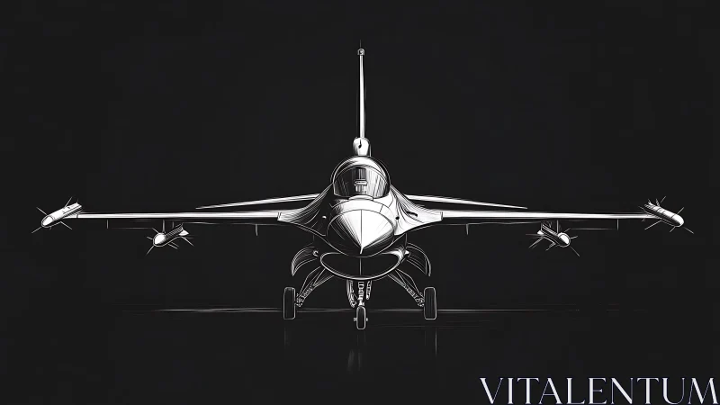Fighter jet frontal portrait rendered in minimalist monochrome art.