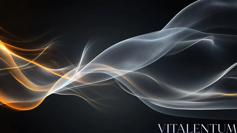 Luminous orange and white light waves curve across dark space