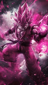 Pink energy warrior in forward motion occupies dynamic frame