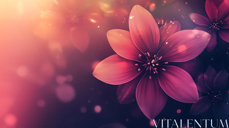 Luminous Pink Petals Drift Through Soft Golden Light.