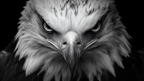 Intense Bald Eagle Portrait in Dramatic Black and White Style.
