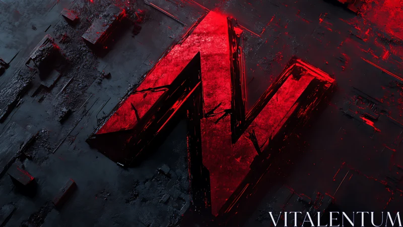 Red fractured letter N dominates dark textured surface.