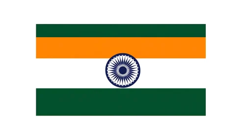 Tricolour flag layout with central Ashoka Chakra emblem geometry.