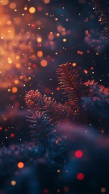 Fir needles in shallow focus under warm bokeh illumination