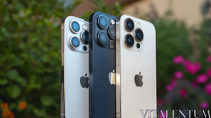 Three iPhone 14 Pro models displayed in white, midnight blue, and silver.