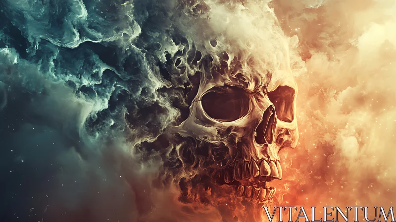 Nebular skull apparition merges cosmic clouds and chromatic fire