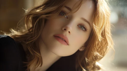 Close-up portrait of woman in soft directional daylight lighting