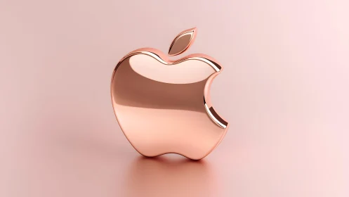 Shiny Rose Gold Apple Logo in Minimalist 3D Render Style.