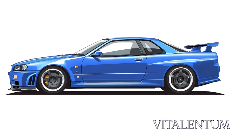 Side-elevation vector study of blue tuner coupe aerodynamics.
