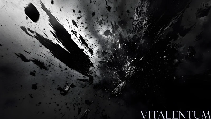 Dramatic black and white explosion abstract digital art scene.