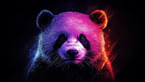 Glowing neon panda portrait in vibrant cosmic colors.