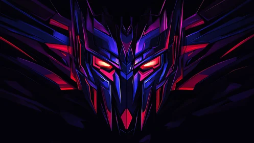 Neon cyber mask with glowing eyes and sharp electric lines.