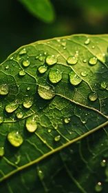 Leaf veins hold crystalline raindrops under warm light
