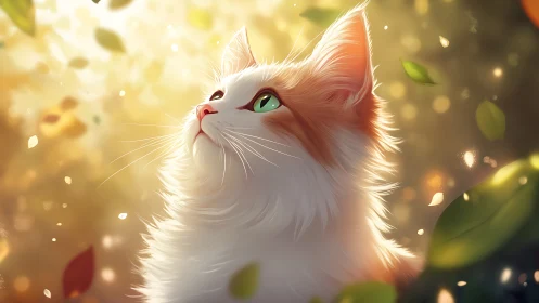 Emerald-Eyed Feline Gazes Through Golden Autumn Reverie