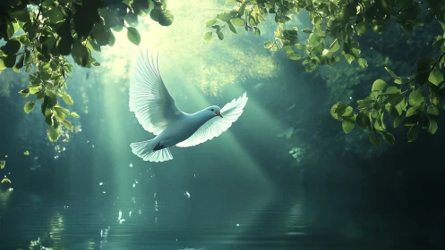 Forest sanctuary dove catching morning shards of light.