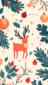 Playful winter deer amid cheerful holiday greenery.