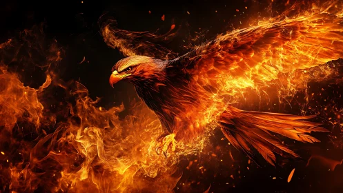 Majestic fiery eagle soaring in dramatic digital fantasy art.