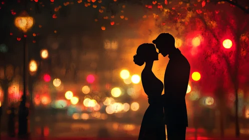 Silhouetted Romance Blooms Against Fiery Urban Bokeh Lights