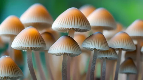 Clustered small mushrooms with shallow depth of field focus.