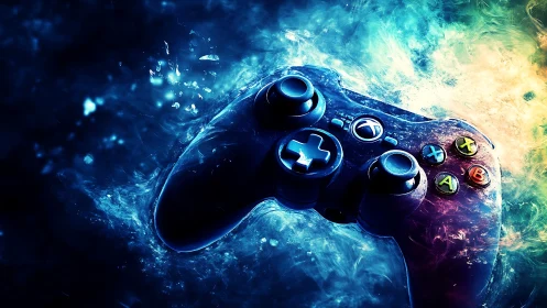 Game Controller with Digital Particle Effects.