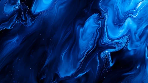 Electric cobalt fluid waves swirl through deep cosmic void.