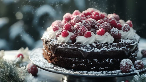 Chocolate Layer Cake With Raspberry Frosting and Powdered Sugar Coating