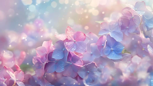 Dreamy Pastel Hydrangea Blooms Glowing with Ethereal Light