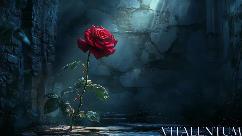 Lone crimson rose outstares the ruins and refuses to fade