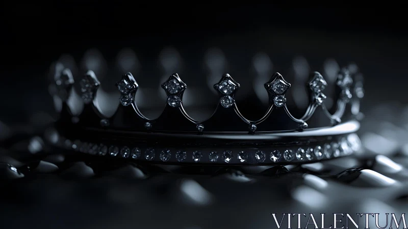 Elegant black diamond crown in dramatic dark lighting, photorealistic style.