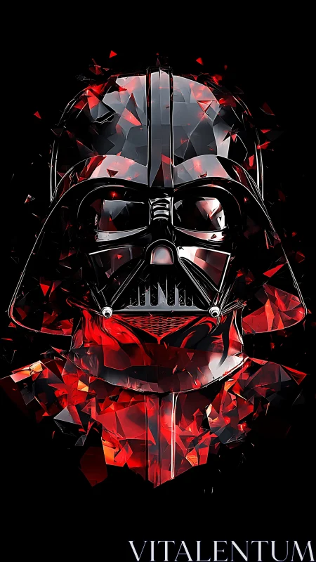 Shattered crimson shards forge a brooding sci fi helm