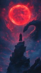 Crimson moon meeting between lone wanderer and dragon.
