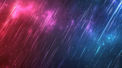 Neon meteor light streaks over gradient cosmic sky.