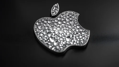 Diamond-studded metallic logo sparkles on dark surface.