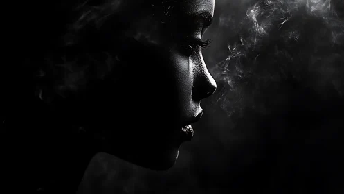 Smoky profile portrait with dramatic low key contrast.