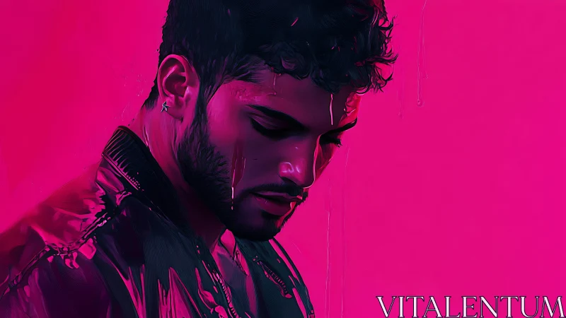 Neon sorrow drips softly down a chrome-lit midnight gaze