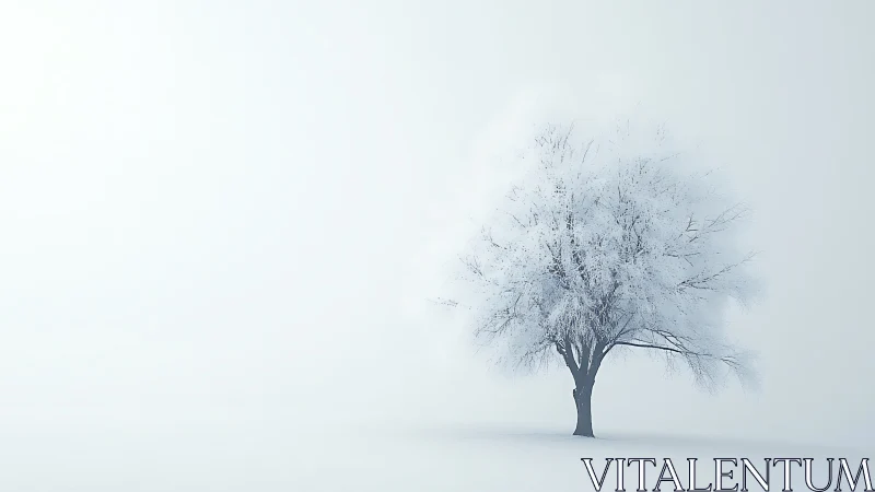 Solitary frost-kissed tree in an endless winter hush.