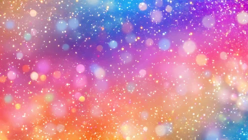 Dreamy rainbow glitter clouds in a softly glowing sky.