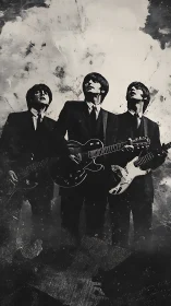 Monochrome rock band portrait merges grit with atmospheric grain