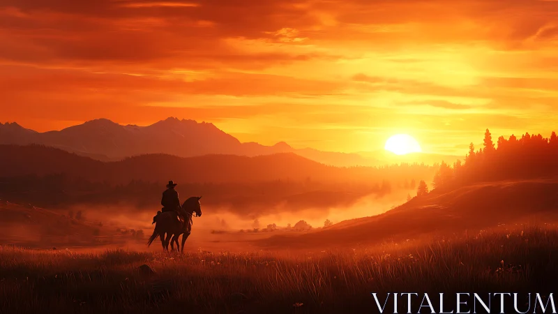 Sunlit rider crosses a glowing valley in quiet western calm