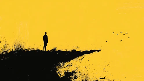 Quiet silhouette at the cliff&rsquo;s edge beneath golden sky.