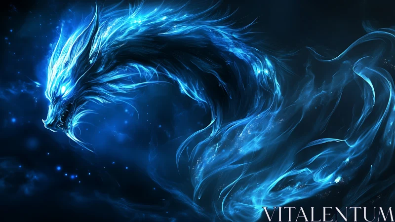 Luminous ethereal dragon formed from blue spectral flame.