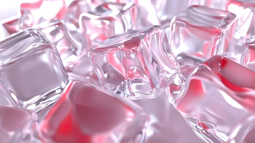 Transparent cubic ice forms are rendered with pink highlights