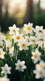 White Daffodils with Golden Centers in Spring Bloom.