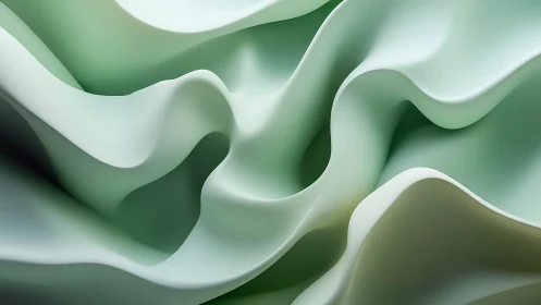 Curved layered surface forms overlapping soft green folds