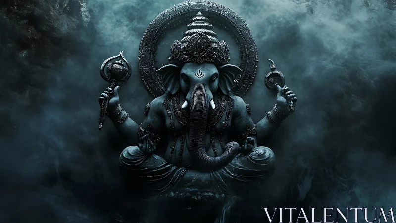 Midnight Ganesh floats in stormy teal incense and shadow