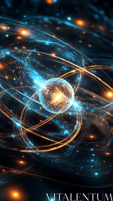 Glowing atomic core with swirling quantum energy orbits.
