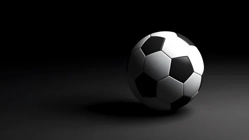 Studio-lit soccer ball rendered with high-contrast chiaroscuro lighting